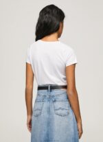 Women White Pepe Jeans Logo Print Lycra T-Shirt 60J40385 - Image 4