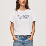 Women White Pepe Jeans Logo Print T-Shirt 60J40378