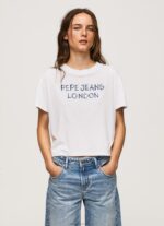 Women White Pepe Jeans Logo Print T-Shirt 60J40378