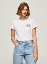 Women White Pepe Jeans Logo Print T-Shirt 60J40381