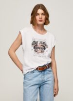 Women White Pepe Jeans Logo Print T-Shirt 60J40445 - Image 2