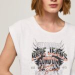 Women White Pepe Jeans Logo Print T-Shirt 60J40445