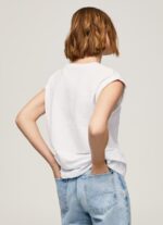 Women White Pepe Jeans Logo Print T-Shirt 60J40445 - Image 4