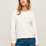 Women White Pepe Jeans Logo Printed Jumper 60J40286