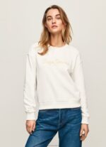 Women White Pepe Jeans Logo Printed Jumper 60J40286