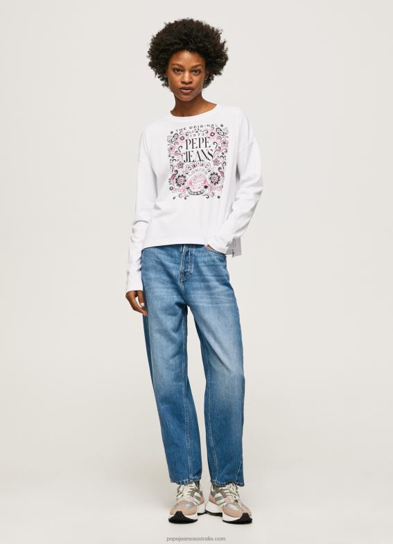 Women White Pepe Jeans Long Sleeve T-Shirt With Maxi Logo 60J40389 - Image 2