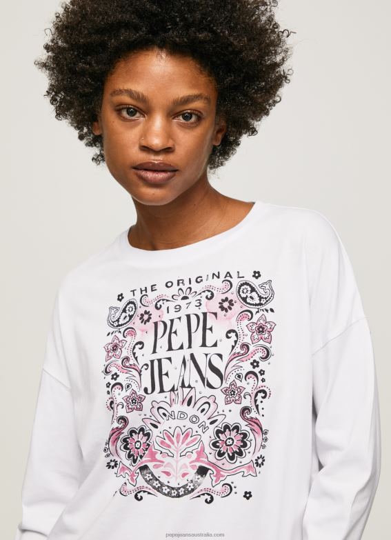 Women White Pepe Jeans Long Sleeve T-Shirt With Maxi Logo 60J40389 - Image 3