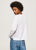 Women White Pepe Jeans Long Sleeve T-Shirt With Maxi Logo 60J40389 - Image 4