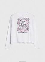 Women White Pepe Jeans Long Sleeve T-Shirt With Maxi Logo 60J40389 - Image 5