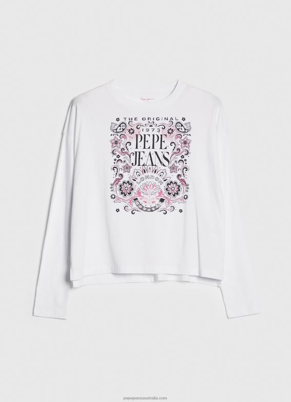 Women White Pepe Jeans Long Sleeve T-Shirt With Maxi Logo 60J40389 - Image 5