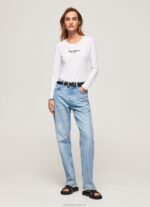 Women White Pepe Jeans Long-Sleeved Cotton T-Shirt 60J40469 - Image 2