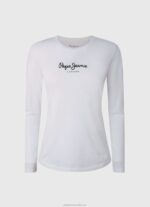 Women White Pepe Jeans Long-Sleeved Cotton T-Shirt 60J40469 - Image 5