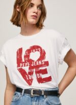 Women White Pepe Jeans Love Logo Print T-Shirt 60J40396 - Image 3