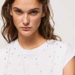 Women White Pepe Jeans Marbled Armhole-Sleeved T-Shirt 60J40409