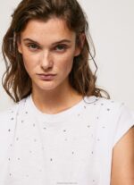 Women White Pepe Jeans Marbled Armhole-Sleeved T-Shirt 60J40409
