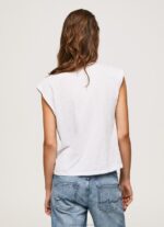 Women White Pepe Jeans Marbled Armhole-Sleeved T-Shirt 60J40409 - Image 4