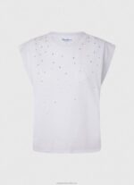 Women White Pepe Jeans Marbled Armhole-Sleeved T-Shirt 60J40409 - Image 5