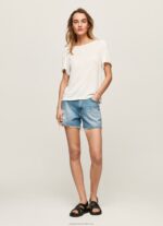 Women White Pepe Jeans Marbled Boat Collar T-Shirt 60J40452 - Image 2