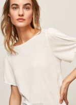 Women White Pepe Jeans Marbled Boat Collar T-Shirt 60J40452 - Image 3
