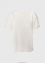 Women White Pepe Jeans Marbled Boat Collar T-Shirt 60J40452 - Image 5