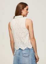 Women White Pepe Jeans Openwork Armhole Sleeve Shirt 60J40337 - Image 4