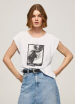 Women White Pepe Jeans Photo Print T-Shirt 60J40387