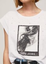 Women White Pepe Jeans Photo Print T-Shirt 60J40387 - Image 3