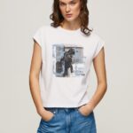 Women White Pepe Jeans Photo Print T-Shirt 60J40410