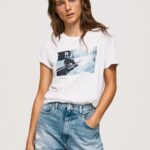 Women White Pepe Jeans Photo Print T-Shirt 60J40429
