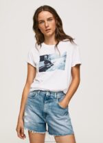 Women White Pepe Jeans Photo Print T-Shirt 60J40429