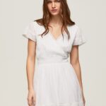 Women White Pepe Jeans Poete Embroidered Cotton Dress 60J40165