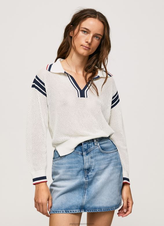 women_white_pepe_jeans_polo_style_crepe_jersey_60j40250.jpg Women White Pepe Jeans Polo Style Crepe Jersey 60J40250 - Image 1