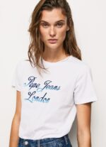 Women White Pepe Jeans Printed Logo Cotton T-Shirt 60J40411 - Image 3