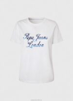 Women White Pepe Jeans Printed Logo Cotton T-Shirt 60J40411 - Image 5