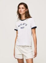 Women White Pepe Jeans Printed Logo Cotton T-Shirt 60J40424 - Image 2