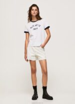 Women White Pepe Jeans Printed Logo Cotton T-Shirt 60J40424 - Image 3