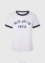 Women White Pepe Jeans Printed Logo Cotton T-Shirt 60J40424 - Image 5