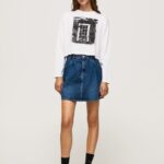 Women White Pepe Jeans Printed Long Sleeved T-Shirt 60J40428