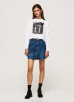 Women White Pepe Jeans Printed Long Sleeved T-Shirt 60J40428