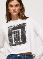Women White Pepe Jeans Printed Long Sleeved T-Shirt 60J40428 - Image 3