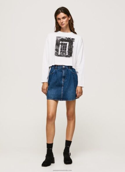 Women White Pepe Jeans Printed Long Sleeved T-Shirt 60J40428