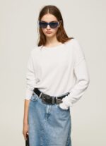 Women White Pepe Jeans Relaxed Fit Boat Neck Jersey 60J40256 - Image 2