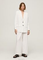 Women White Pepe Jeans Relaxed Fit Linen Blazer 60J40110 - Image 2