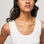 Women White Pepe Jeans Ribbed Armhole-Sleeved T-Shirt 60J40457