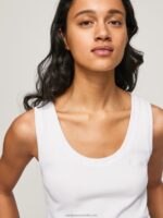Women White Pepe Jeans Ribbed Armhole-Sleeved T-Shirt 60J40457