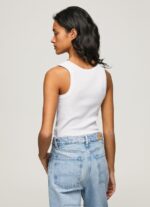 Women White Pepe Jeans Ribbed Armhole-Sleeved T-Shirt 60J40457 - Image 4