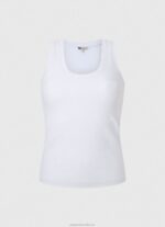 Women White Pepe Jeans Ribbed Armhole-Sleeved T-Shirt 60J40457 - Image 5
