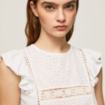 Women White Pepe Jeans Shirt With Openwork Details 60J40437