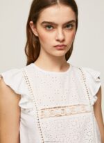 Women White Pepe Jeans Shirt With Openwork Details 60J40437