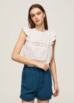 Women White Pepe Jeans Shirt With Openwork Details 60J40437 - Image 3